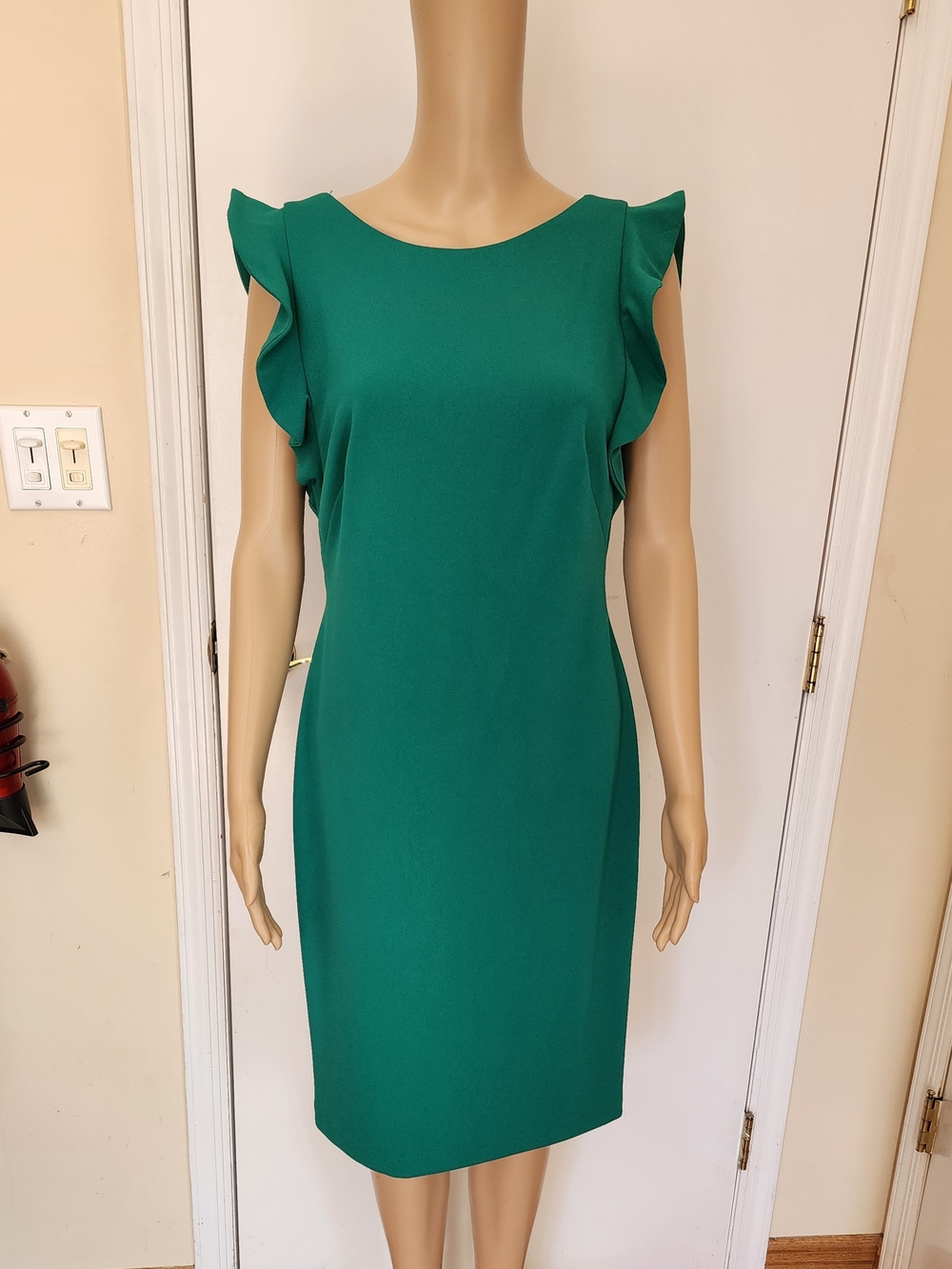 Calvin Klein Emerald Green Ruffle Sleeve Sheath Dress